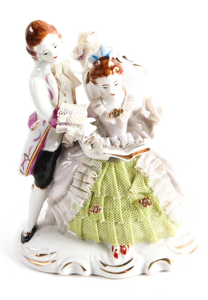 Dresden Porcelain Figurines with Fabric Detailing