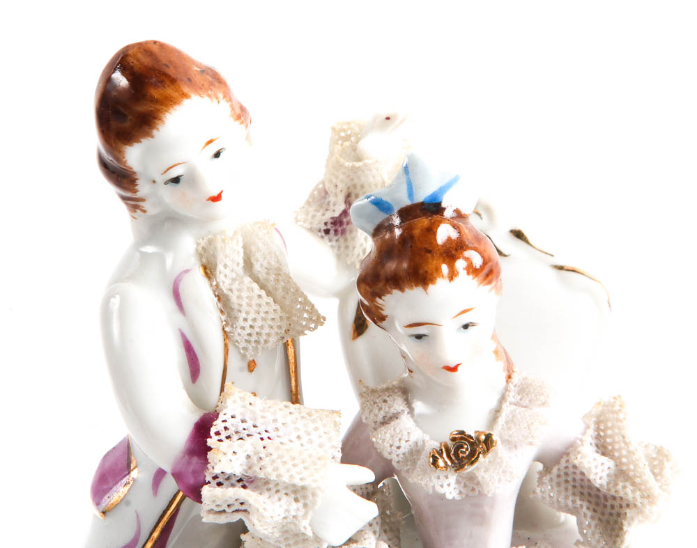Dresden Porcelain Figurines with Fabric Detailing