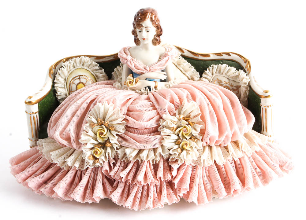 Dresden Porcelain Figurines with Fabric Detailing