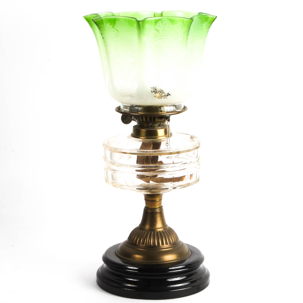 Vintage Green Glass Oil Lamp