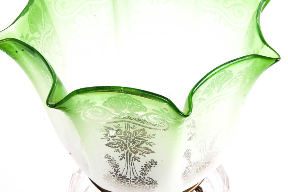 Vintage Green Glass Oil Lamp