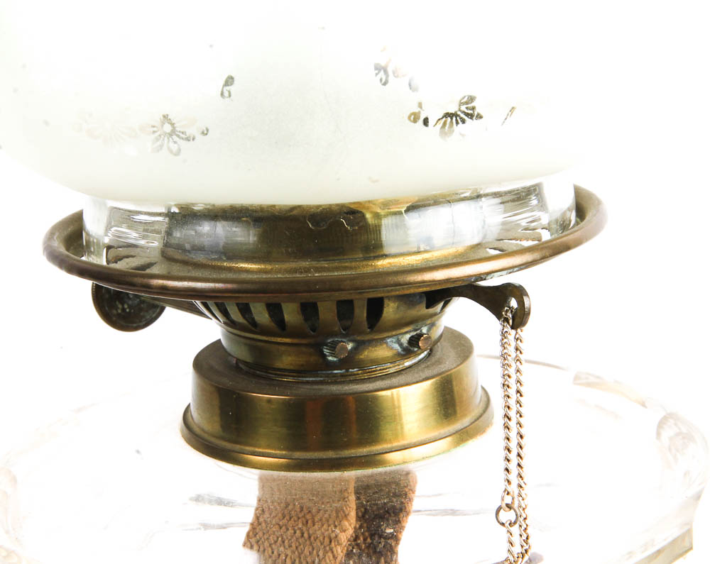 Vintage Green Glass Oil Lamp