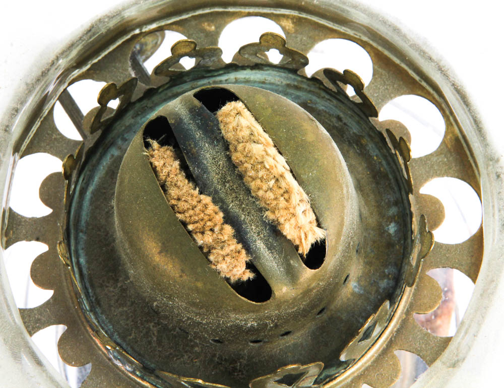 Vintage Green Glass Oil Lamp