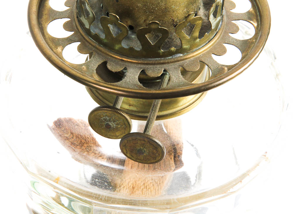 Vintage Green Glass Oil Lamp