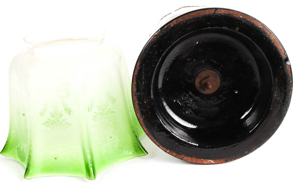 Vintage Green Glass Oil Lamp