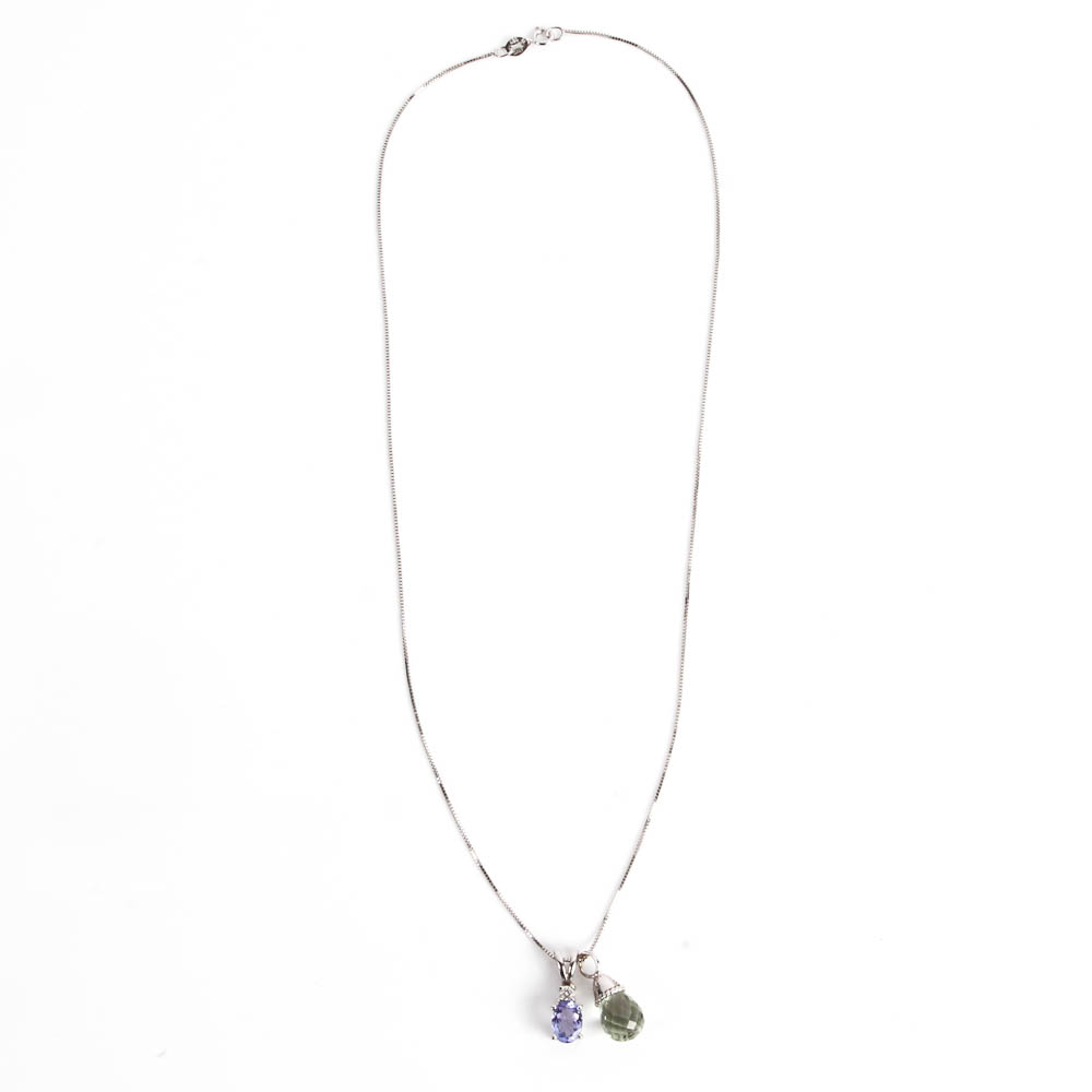 14K White Gold Necklace with 14K and 18K White Gold Pendants