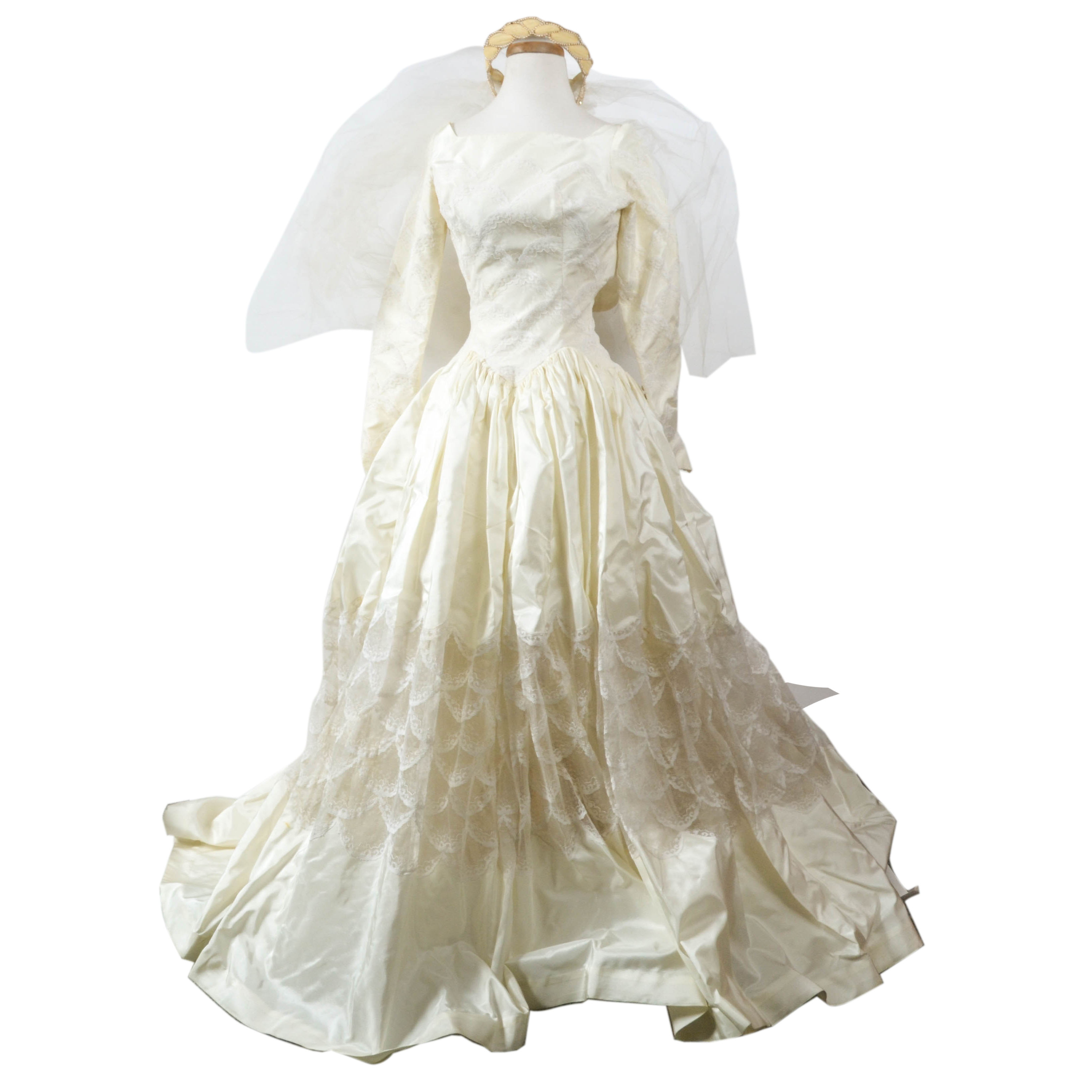 Vintage 50s Silk Taffeta Wedding Dress by Cahill of Beverly Hills