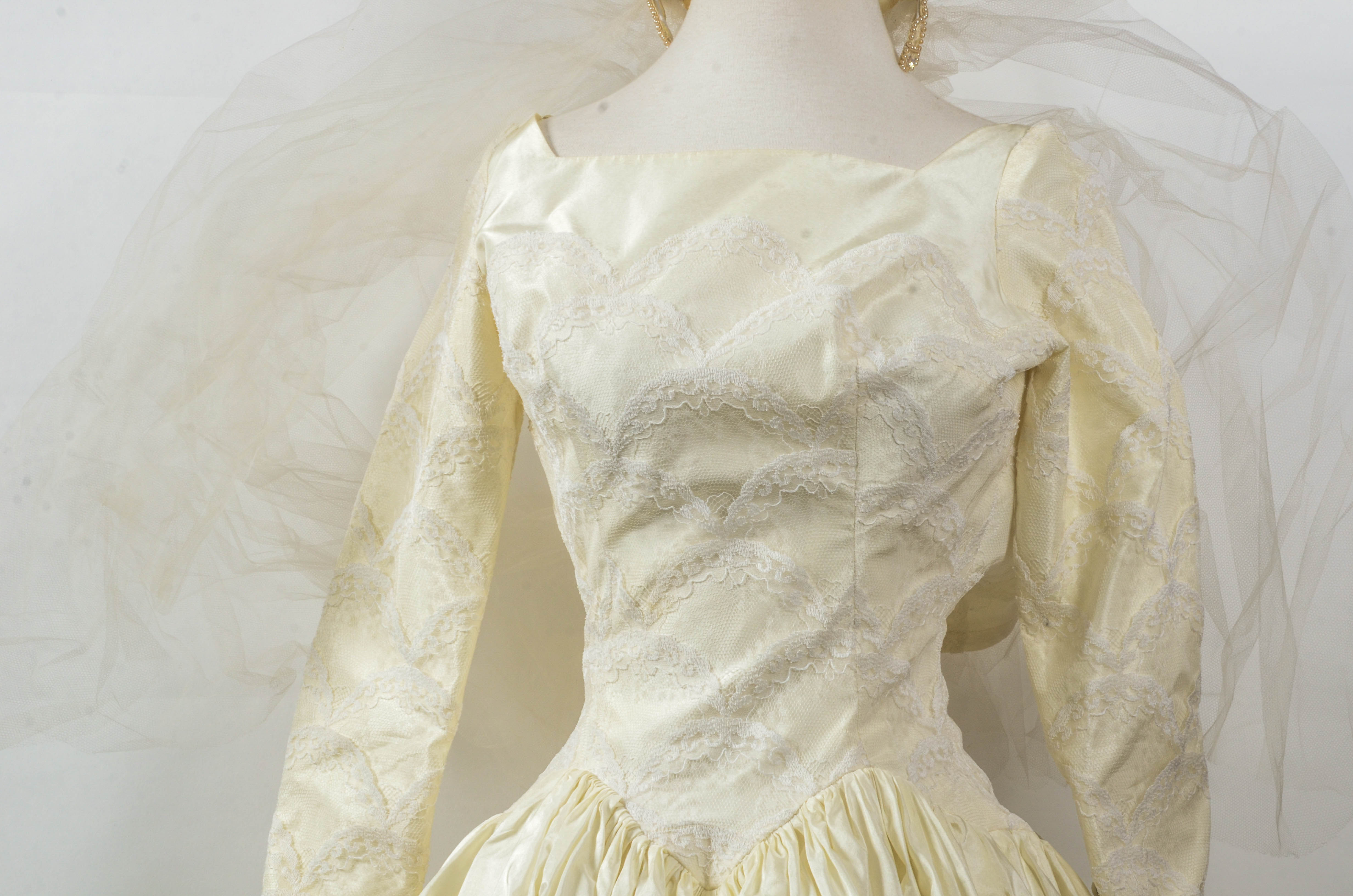 Vintage 50s Silk Taffeta Wedding Dress by Cahill of Beverly Hills