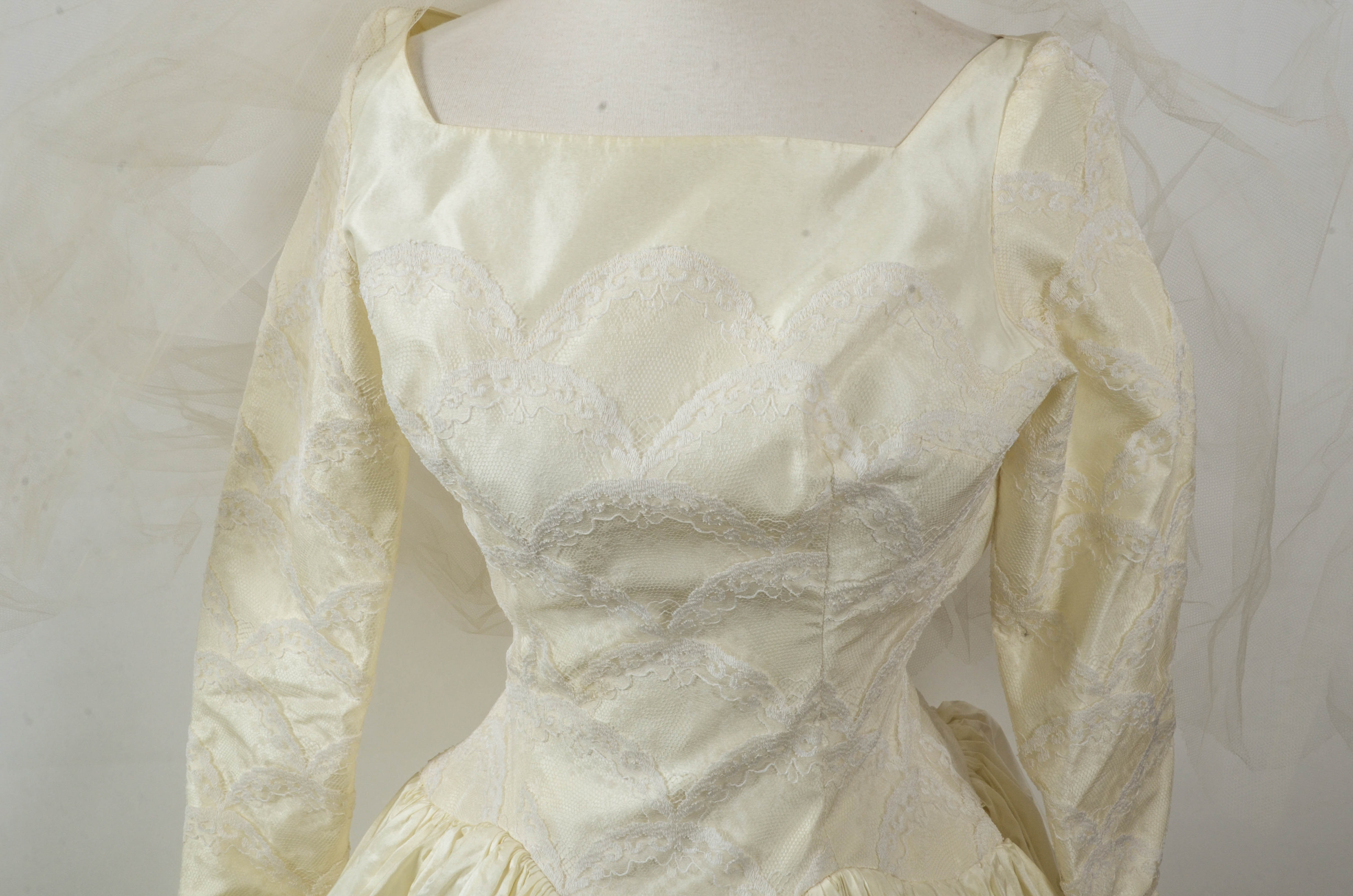 Vintage 50s Silk Taffeta Wedding Dress by Cahill of Beverly Hills