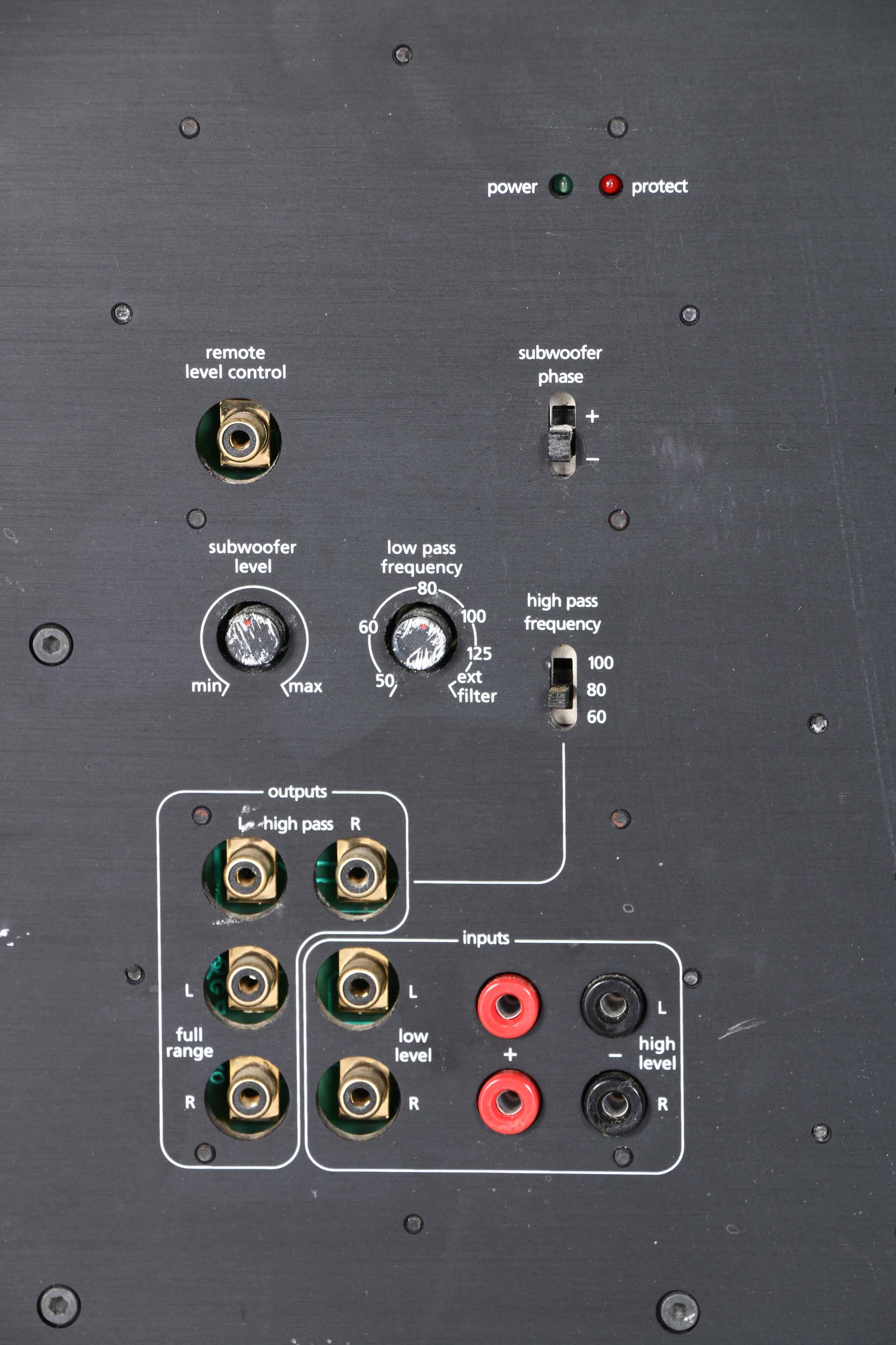 Black ADS Powered Subwoofer and Design Acoustics Speakers