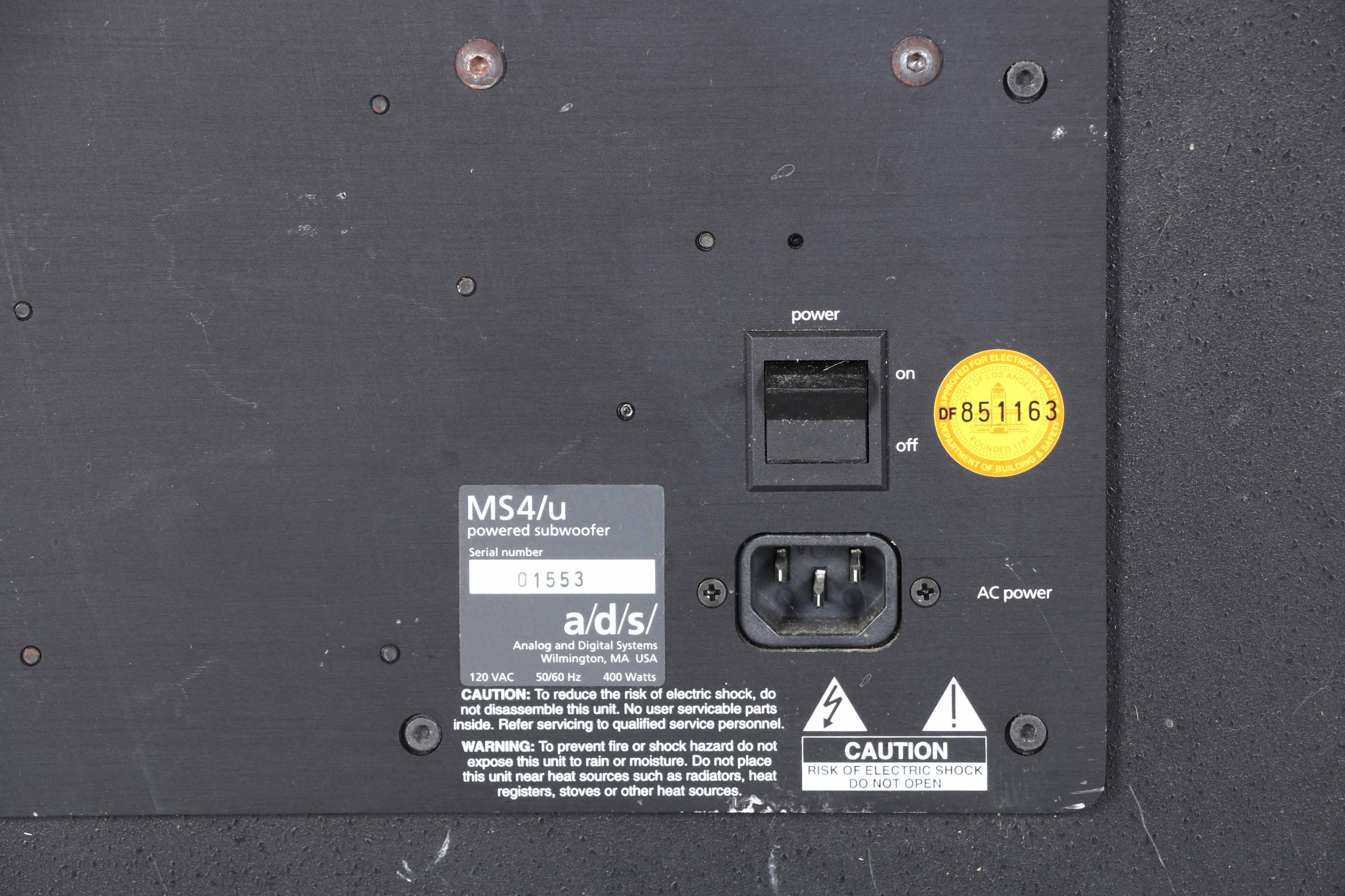 Black ADS Powered Subwoofer and Design Acoustics Speakers