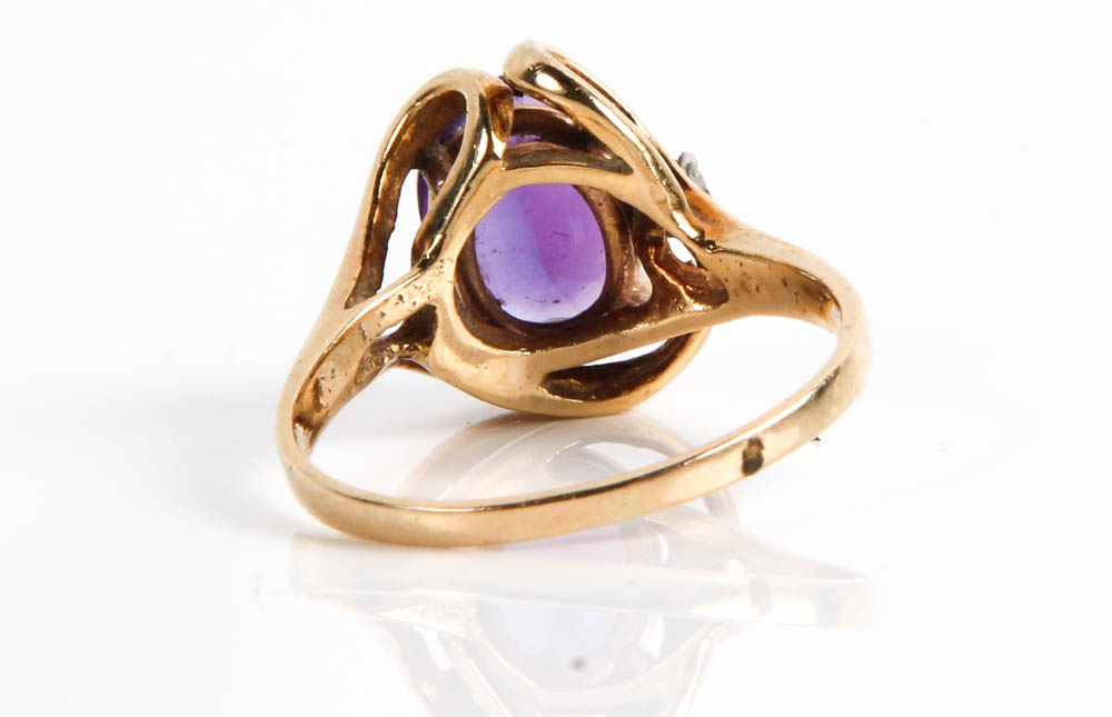 14K Gold, Amethyst and Diamond Ring