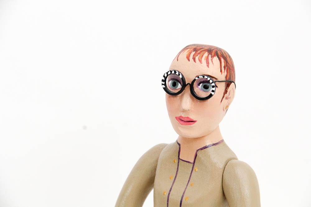 Carolyn Rhoads Hand Carved Sculpture of a Woman and Her Dog