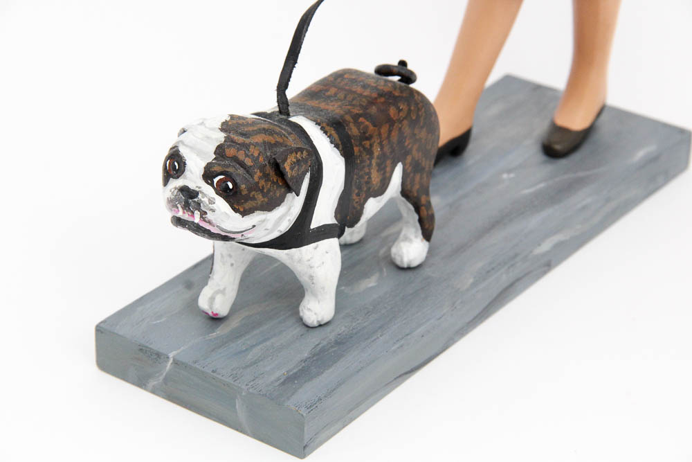 Carolyn Rhoads Hand Carved Sculpture of a Woman and Her Dog