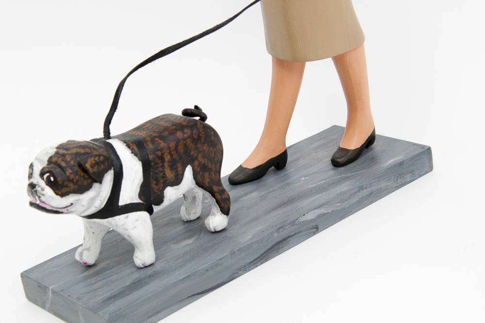 Carolyn Rhoads Hand Carved Sculpture of a Woman and Her Dog