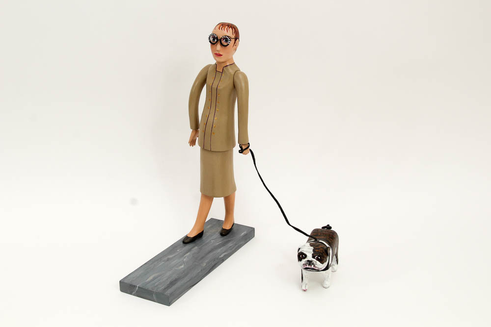 Carolyn Rhoads Hand Carved Sculpture of a Woman and Her Dog