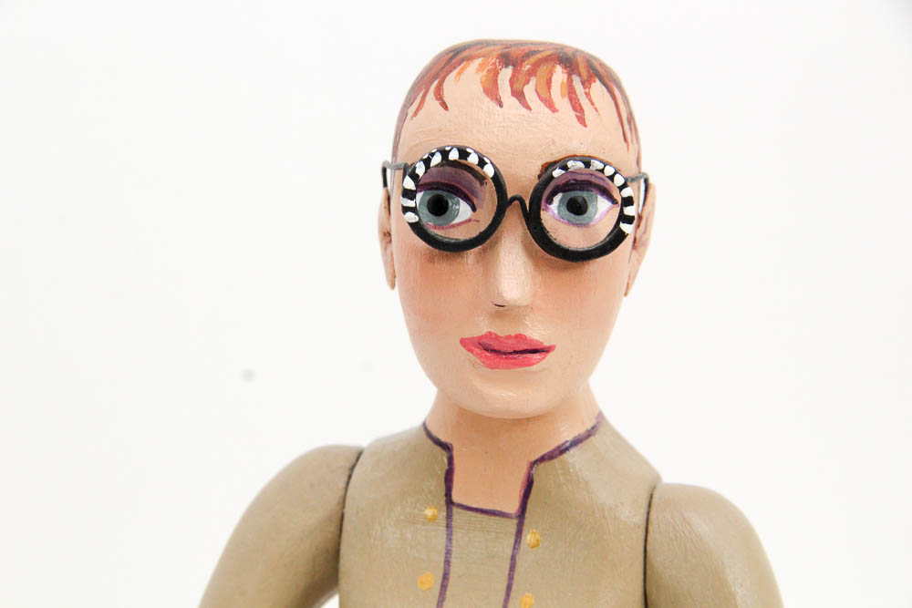 Carolyn Rhoads Hand Carved Sculpture of a Woman and Her Dog