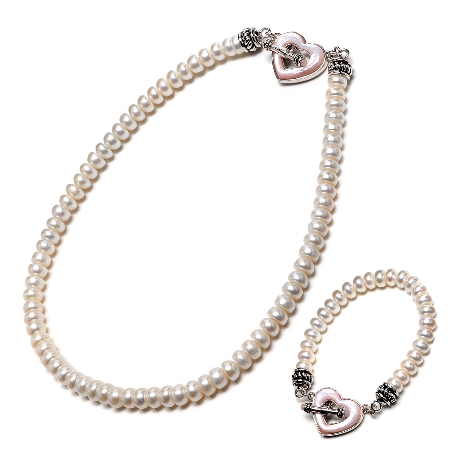 Sterling Silver and Pearl Matching Necklace and Bracelet