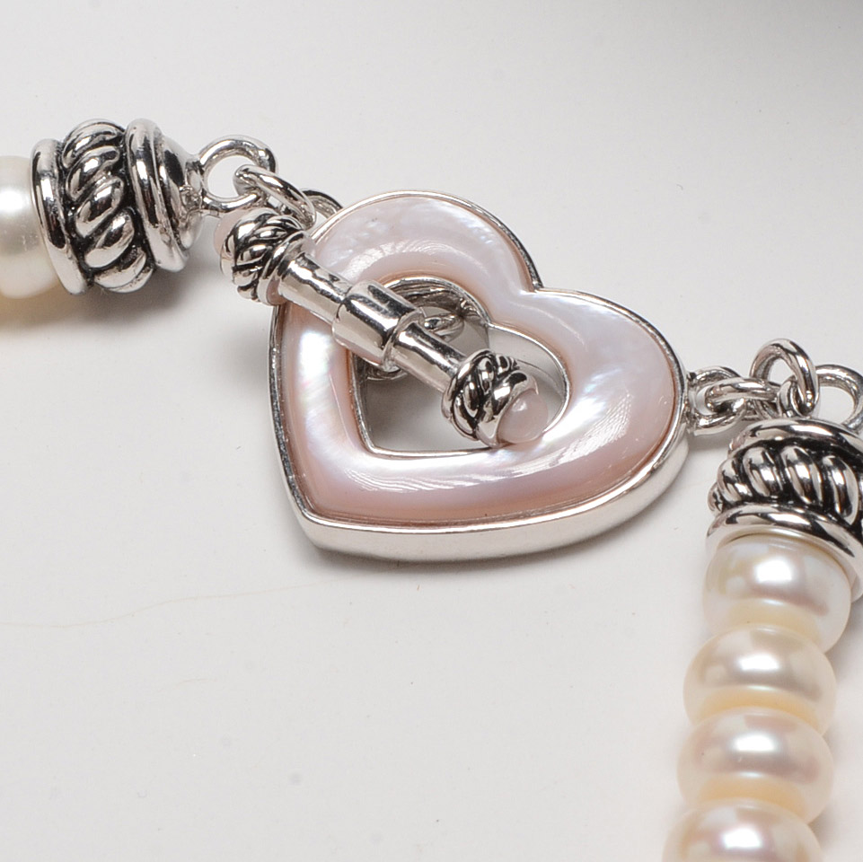 Sterling Silver and Pearl Matching Necklace and Bracelet