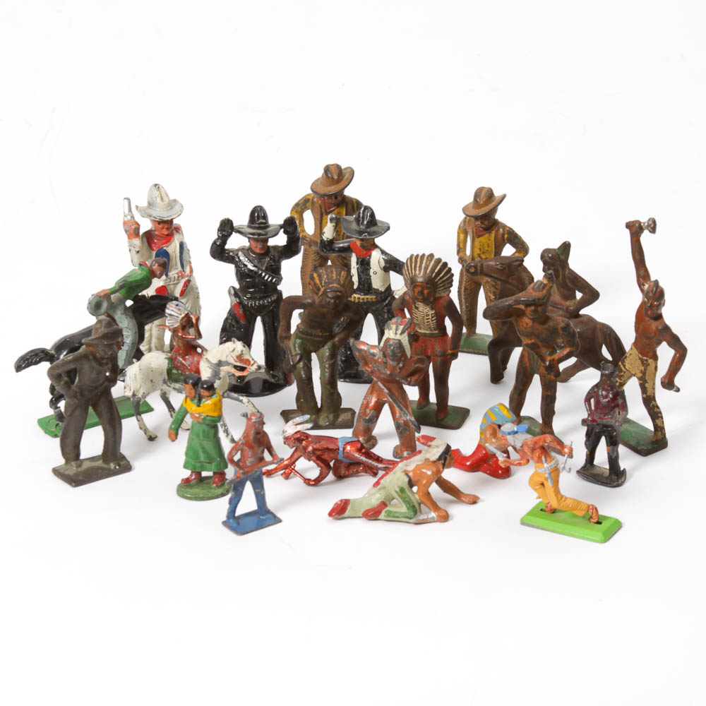 Cast Iron Metal Cowboy and Indian figurines