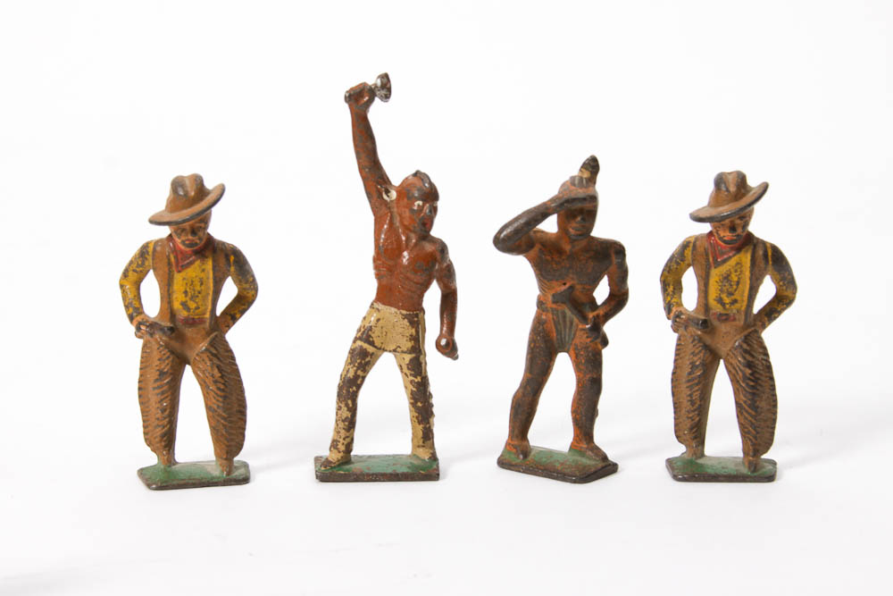 Cast Iron Metal Cowboy and Indian figurines