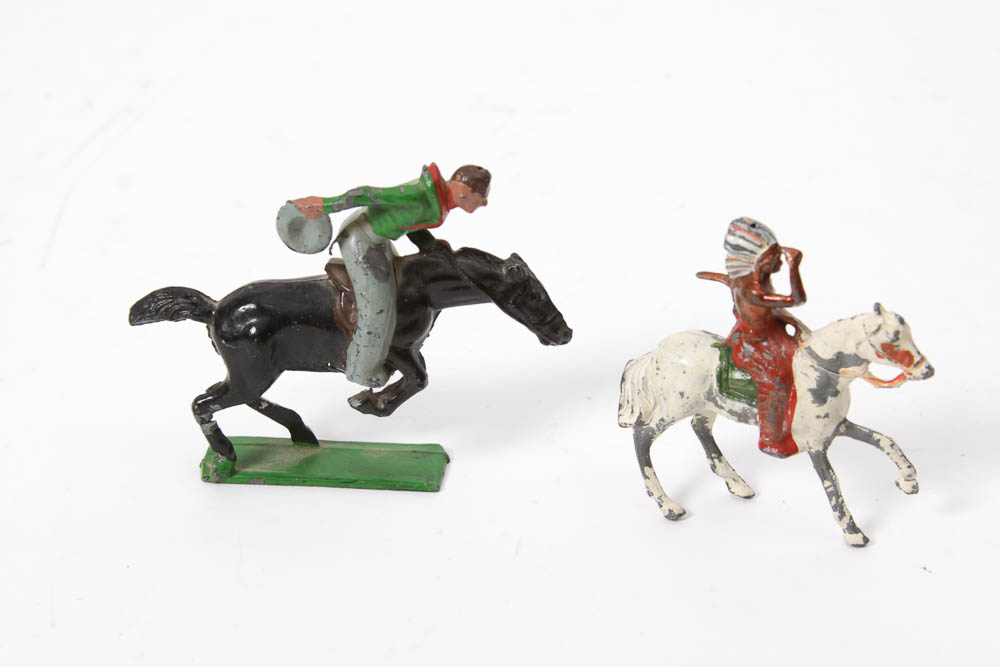 Cast Iron Metal Cowboy and Indian figurines