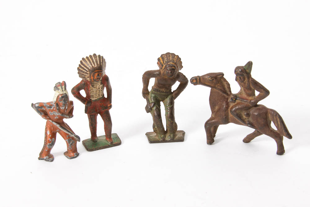 Cast Iron Metal Cowboy and Indian figurines