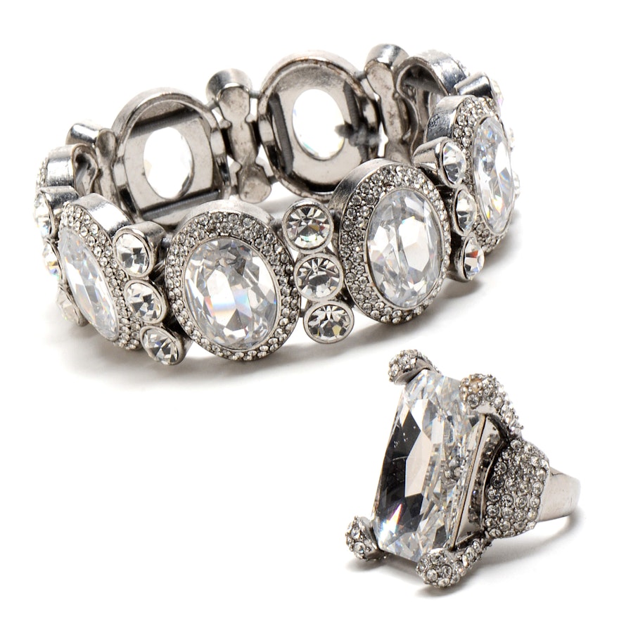 Embellished Silver Tone Bracelet and Matching Ring from "Dancing for the Stars"
