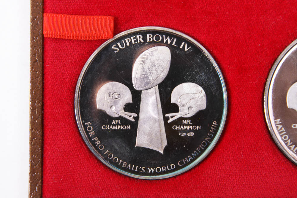 Boxed Set of Pure Silver Minted Original NFL Super Bowl Medals