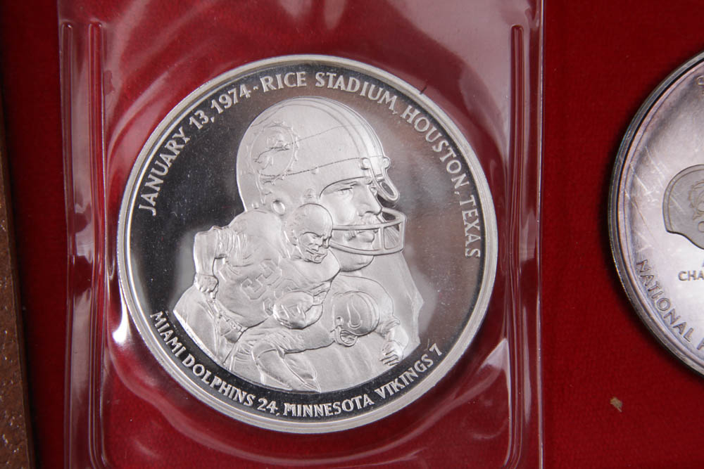 Boxed Set of Pure Silver Minted Original NFL Super Bowl Medals