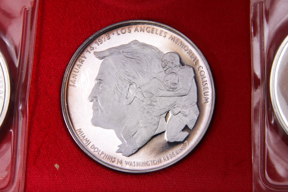 Boxed Set of Pure Silver Minted Original NFL Super Bowl Medals