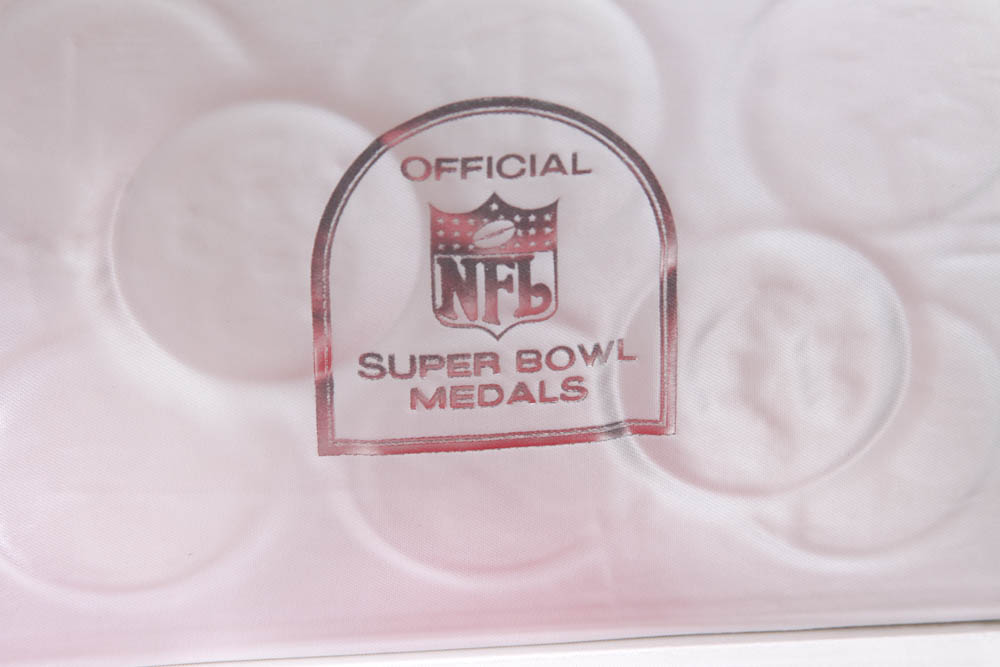 Boxed Set of Pure Silver Minted Original NFL Super Bowl Medals