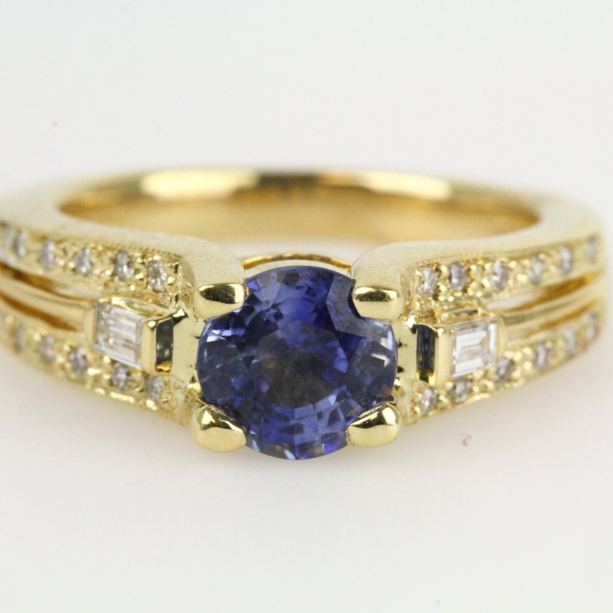 18K Yellow Gold, Sapphire, and Diamond Cocktail Ring