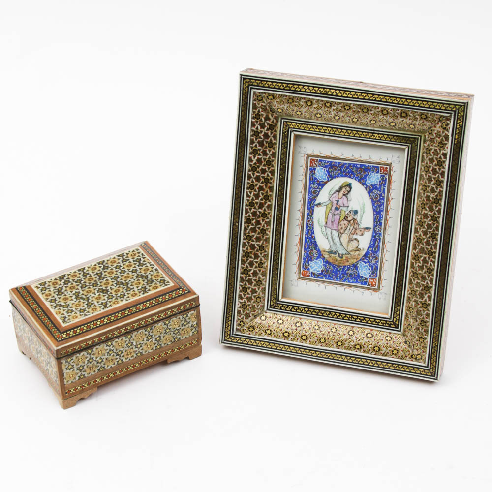 Original Iranian Art with Inlaid Frame and Box