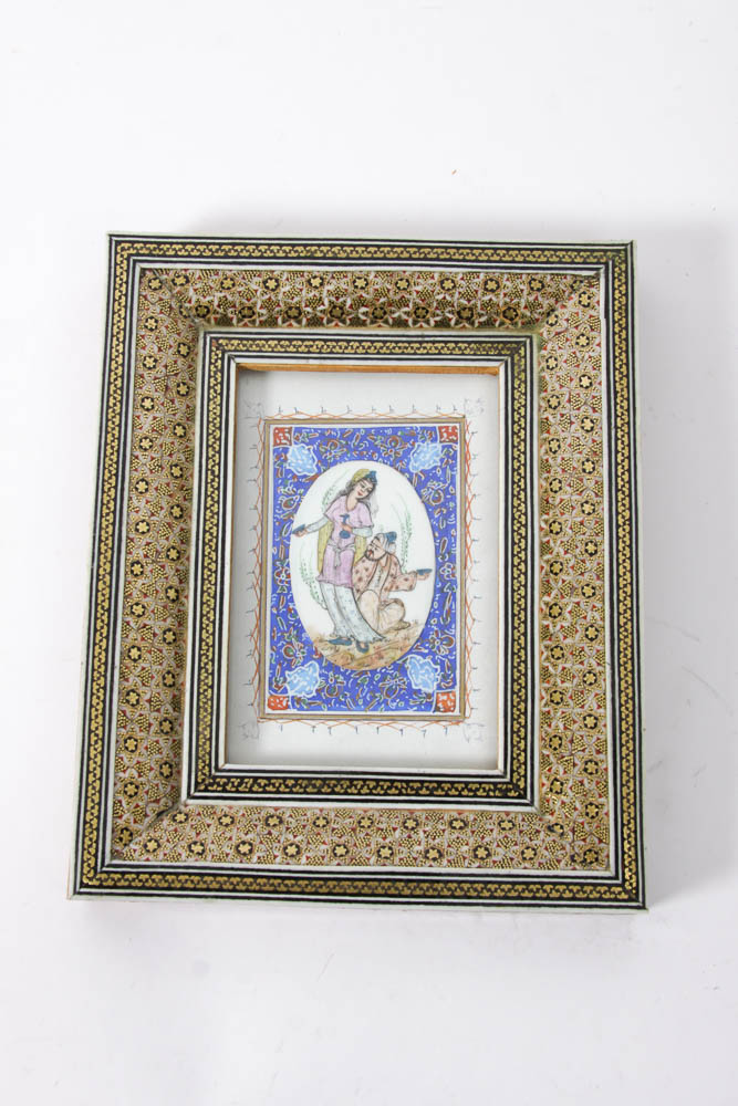 Original Iranian Art with Inlaid Frame and Box