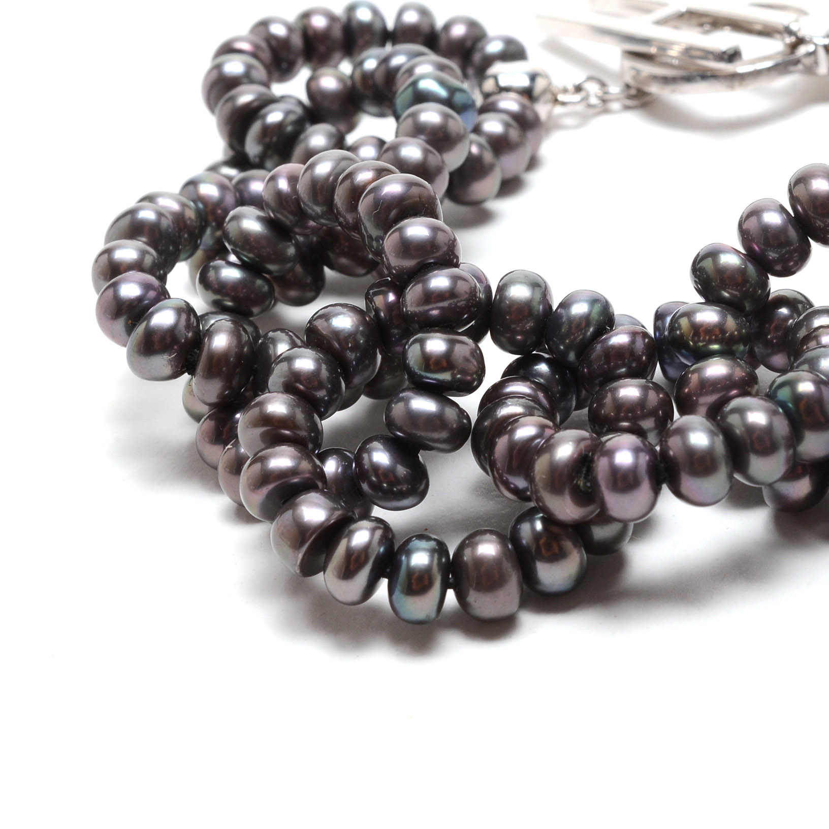 Honora Freshwater Cultured Black Pearl Linked Bracelet with Sterling Silver Clasp