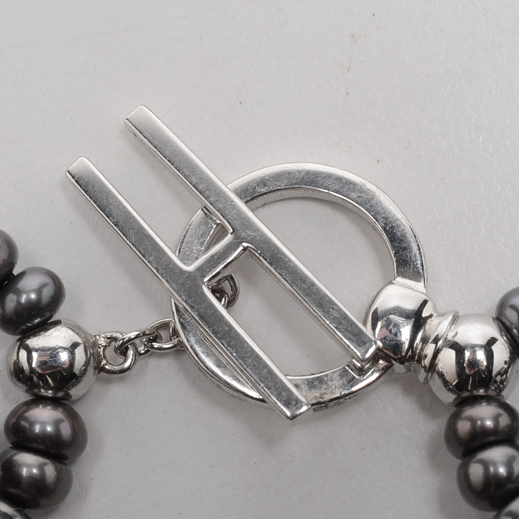 Honora Freshwater Cultured Black Pearl Linked Bracelet with Sterling Silver Clasp