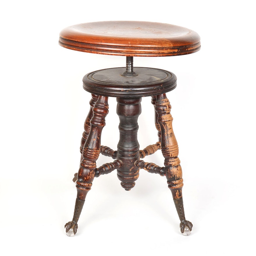 Late 19th to Early 20th Century Revolving Piano Stool