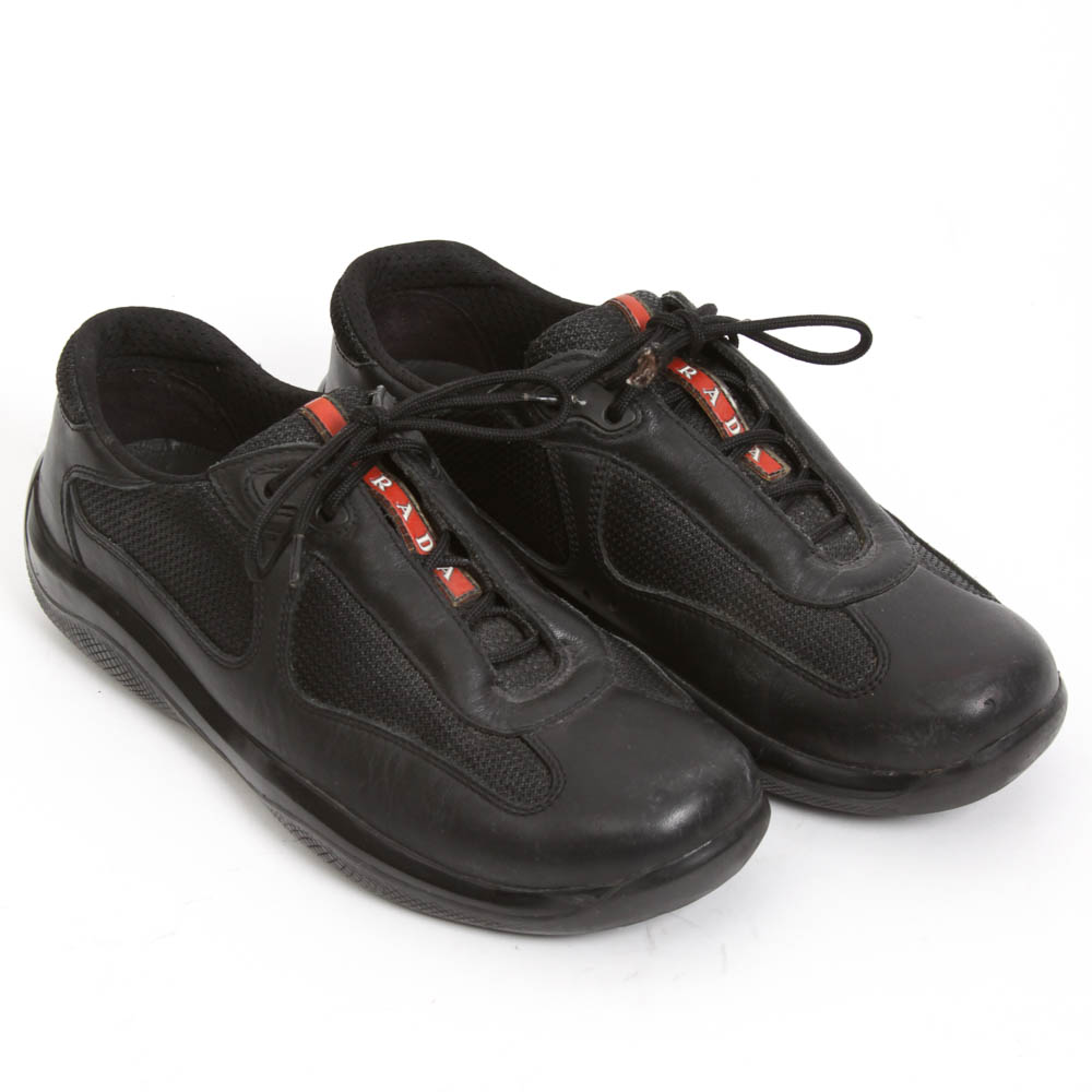 Prada Designer Black Sneakers, Size 39