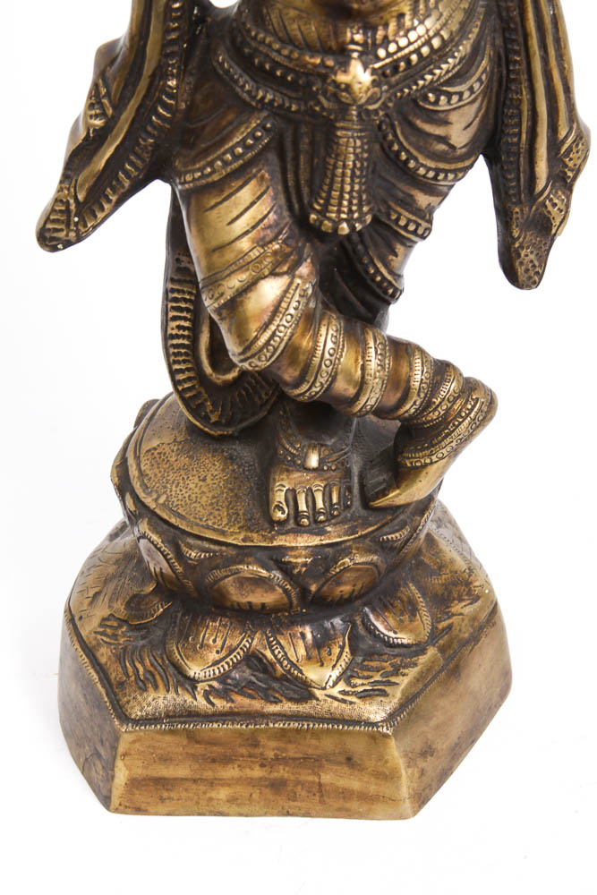 Indian Brass Statue of Krishna Playing the Flute