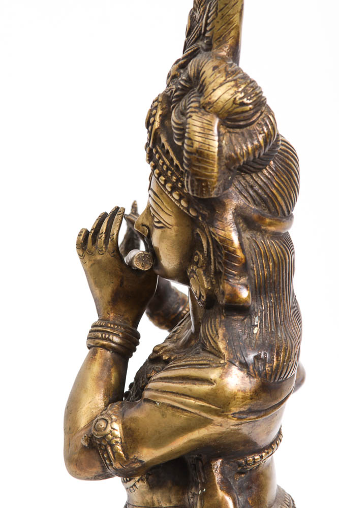 Indian Brass Statue of Krishna Playing the Flute