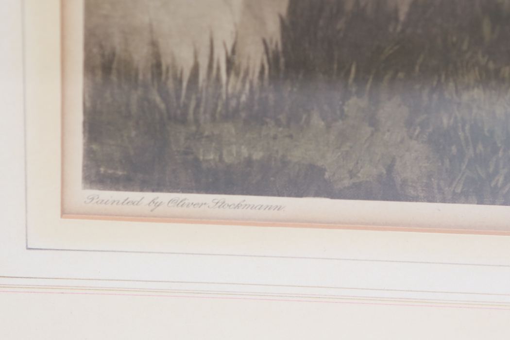 Vintage Tinted Print after Oliver Stockman " Feeding the Swans" Painting