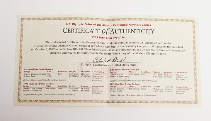 Three 1995 XXVI Olympiad Four-Coin Proof Sets