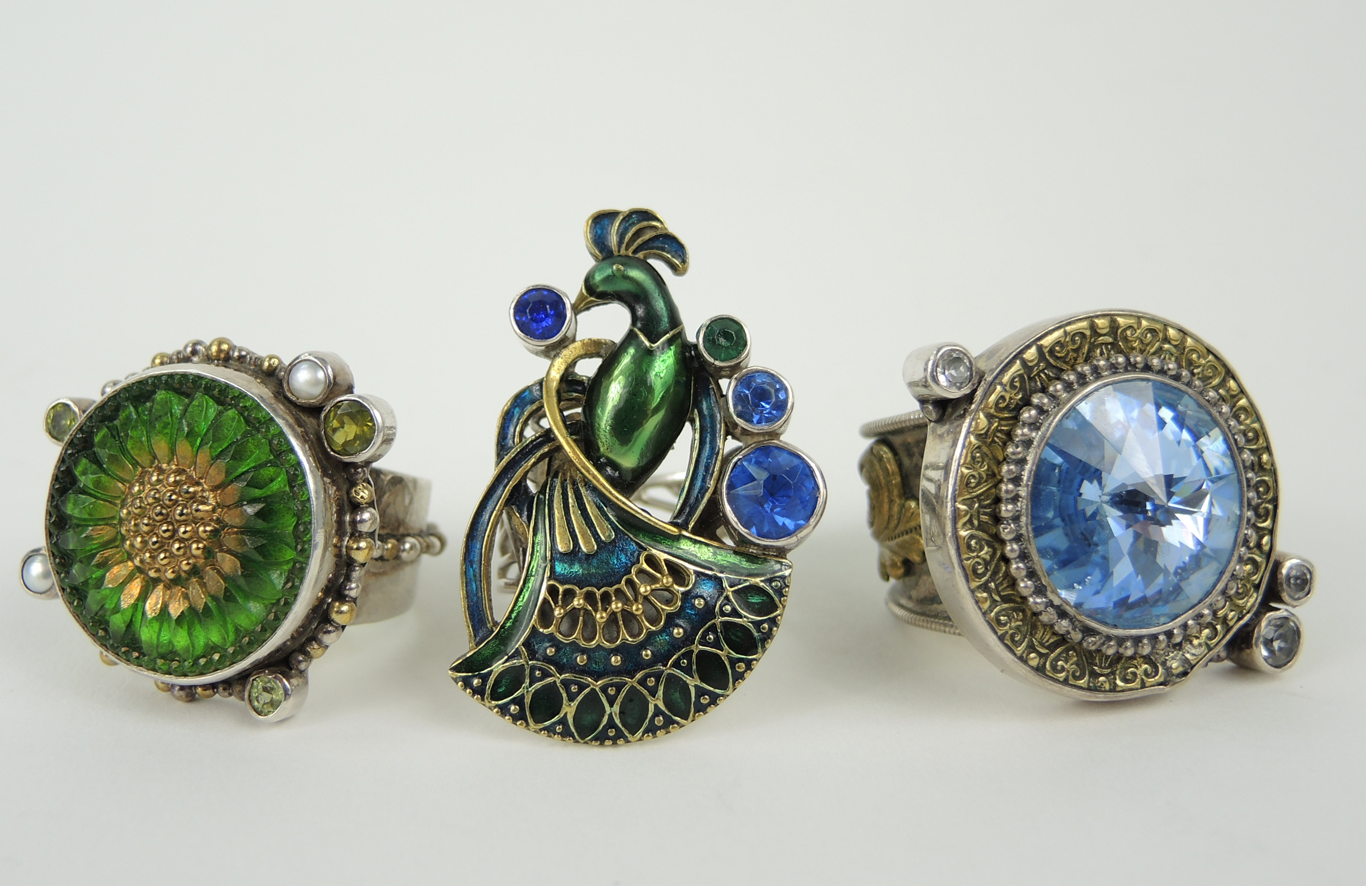 Mars and Valentine Sterling Peacock Bracelet and Rings