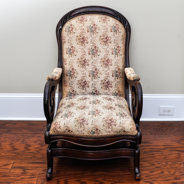 Vintage Mahogany Upholstered Rocking Chair