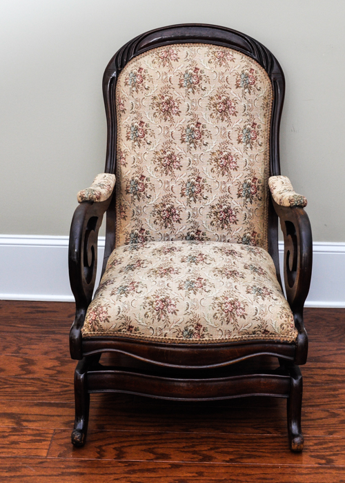 Vintage Mahogany Upholstered Rocking Chair