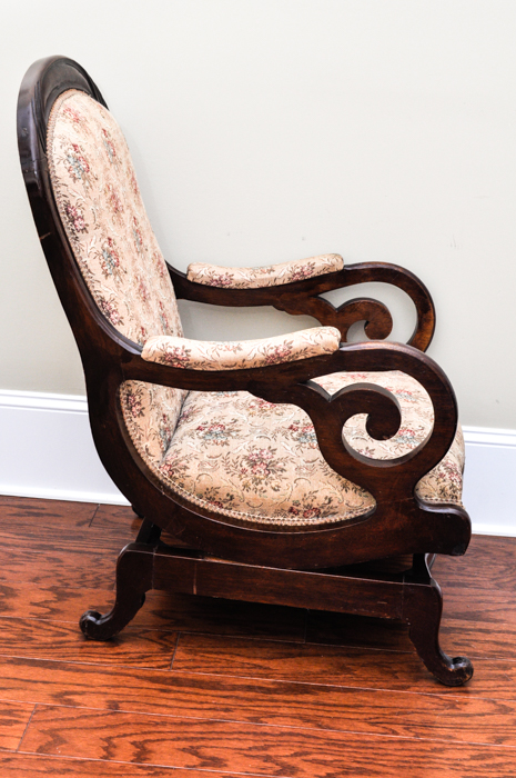 Vintage Mahogany Upholstered Rocking Chair