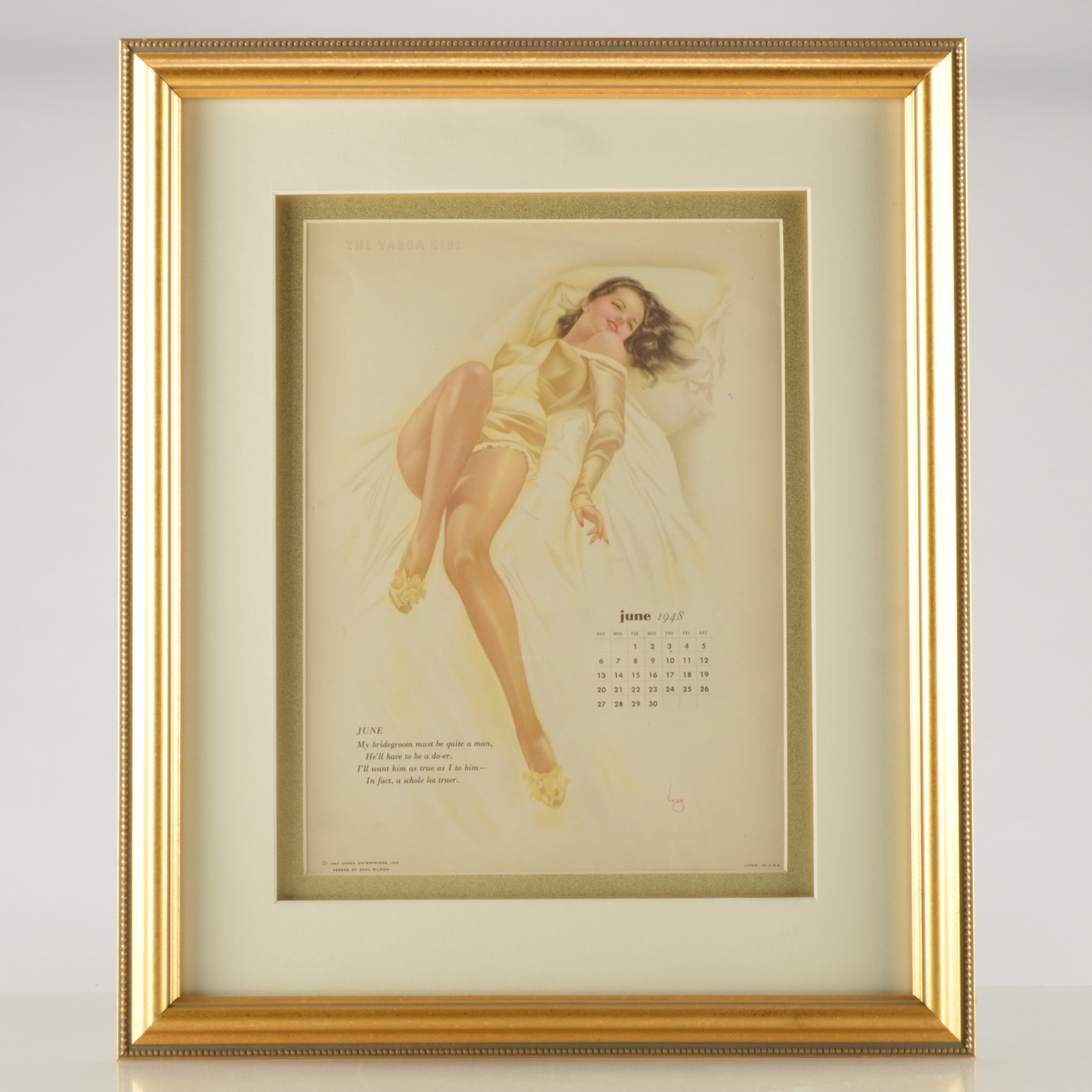 Framed Vintage Original 1948 Varga Girl Calendar Page