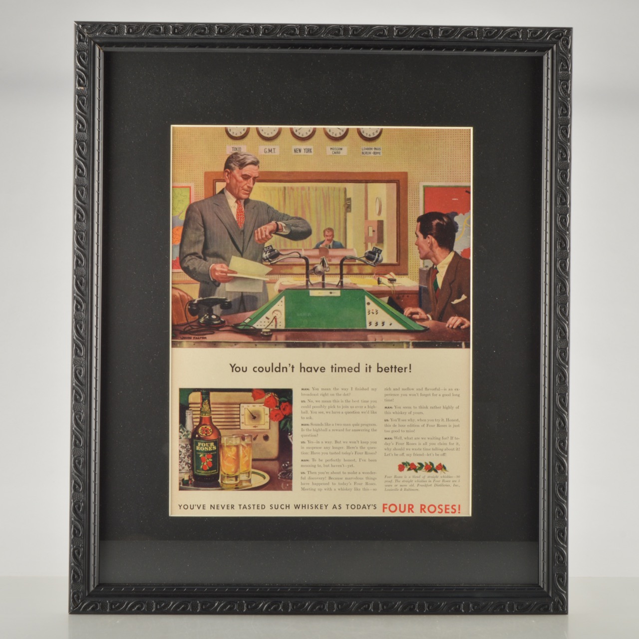 Framed Vintage Original 1945 Magazine Advertisement for Four Roses Straight Whiskey