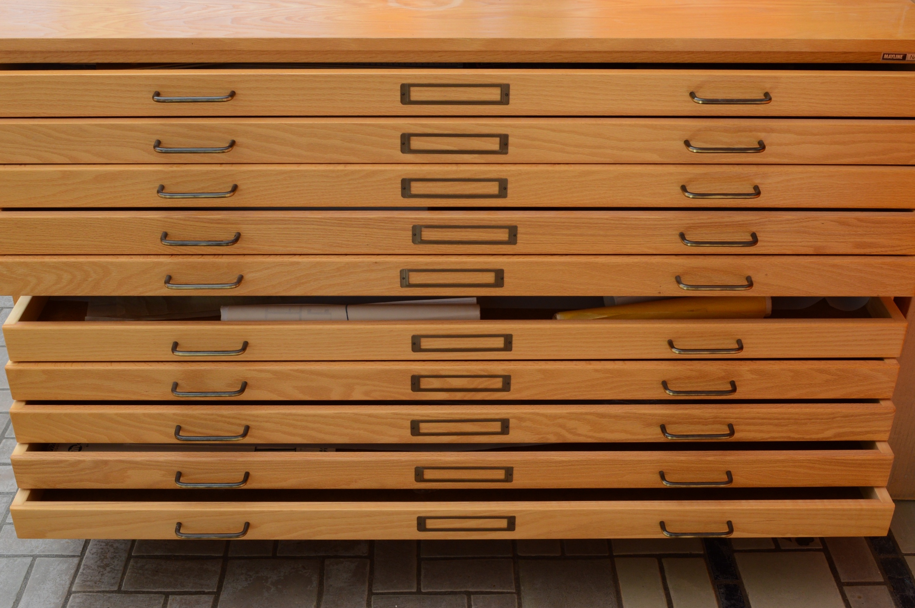 Mayline 10 Drawer Oak Flat Blueprint Cabinet